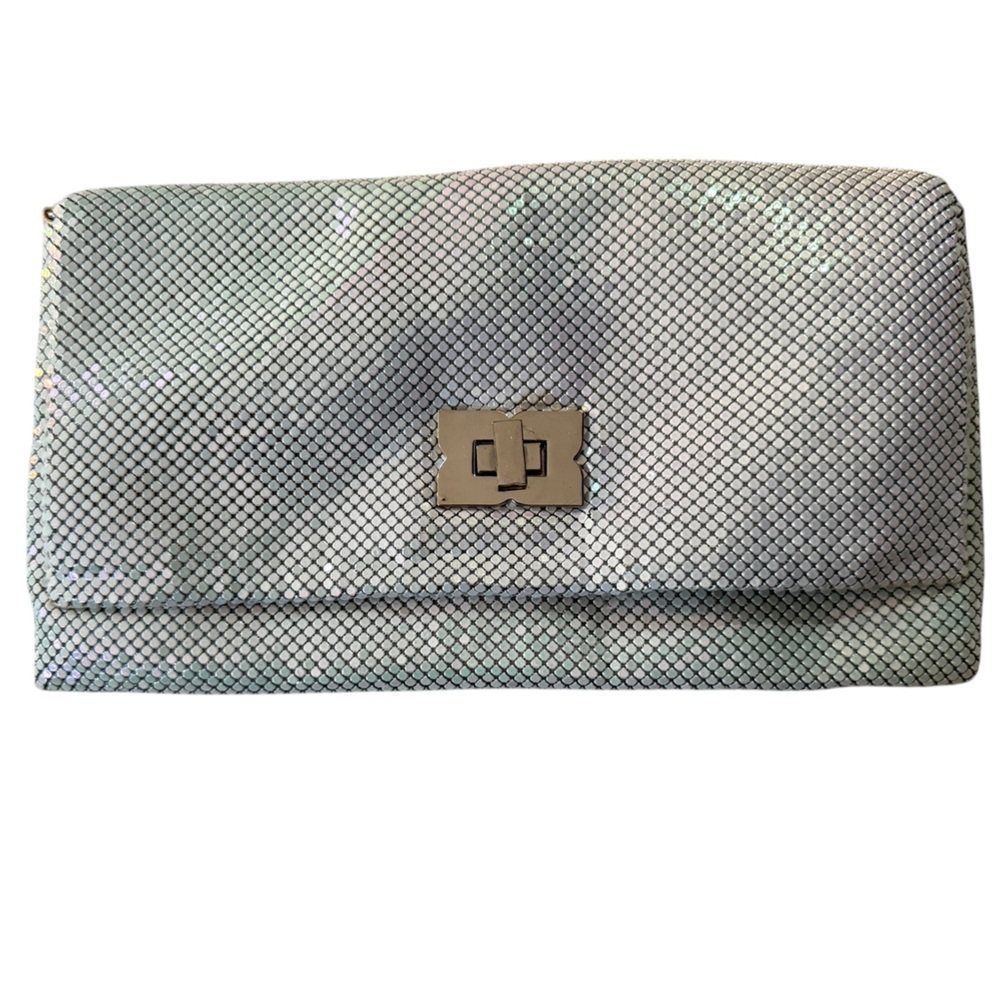 BCBG Max Azria Metallic Silver Mesh Clutch Bag